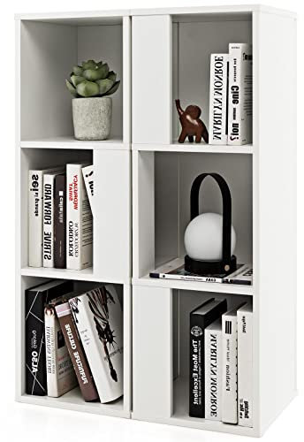 Giantex Bücherregal mit 3 Etagen, Bücherregal mit 6 offenen Fächern und Kippschutz, moderner Stil, für Wohnzimmer, Schlafzimmer, Weiß
