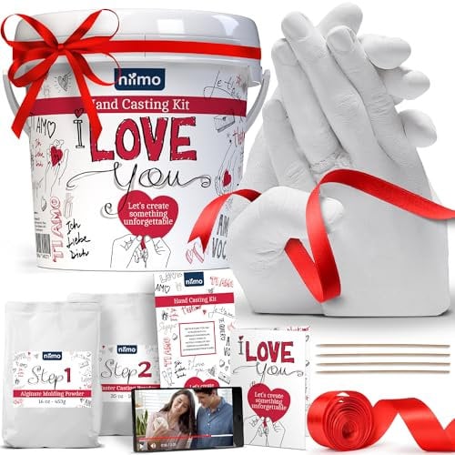 Niimo® Kit Calco Mani Coppia 'I love you' - Alginato e Gesso per Stampi, Regali per Lei, Regalo Personalizzato, Gesso Mani Coppia