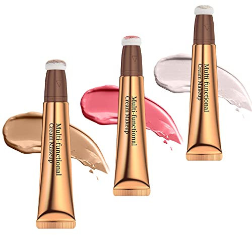 Ofanyia Flüssiger Highligher, Rouge-Konturstab, flüssiger Gesichts-Concealer-Konturstab mit Kissen-Applikator, hohe Deckkraft, cremig, konturiert, Rouge-Stick3 Stück