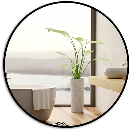 RAMIX Wandspiegel im pulverbeschichtetem Aluminiumrahmen Schwarz Loft Rechteckiger Rund Wohnzimmer Schlafzimmer Badezimmer Ankleidezimmer Flur (Schwarz, K1 - Durchmesser 50cm)