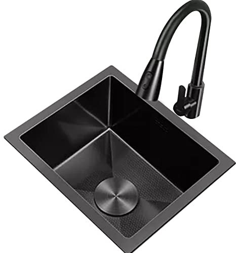 Fregadero Negro Con Grifo Extraíble Fregadero Bajo Encimera Fregadero De Barra Fregadero De Esquina De Café Fregadero De Cocina Con Accesorios (S : 45x40x21.5cm)