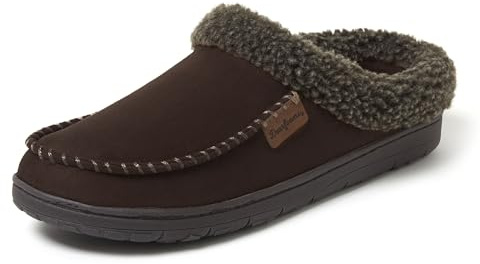 Dearfoams Men's Brendan Indoor/Outdoor Breathable Memory Foam Clog House Shoe with Wide Widths Slipper, Coffee, 13-14