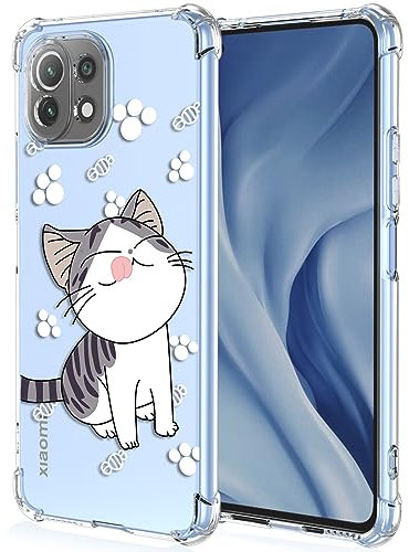 YUXING Cover Trasparente per Xiaomi Mi 11 Lite 4G / 5G / 5G NE - Custodia Protettiva Sottile in TPU Morbido Antiurto con Carino Motivo Disegno Cool (Cat)