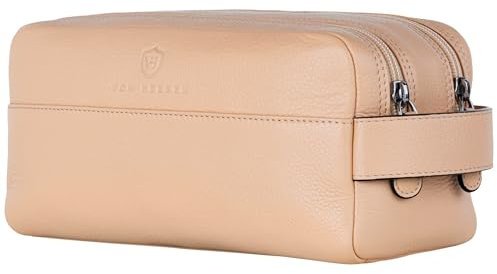 VON HEESEN Kulturbeutel Leder Kulturtasche für Herren & Damen - Echtleder Necessaire ideal zum Reisen - Waschtasche und Kosmetiktasche mit Zwei Hauptfächern Rose, groß