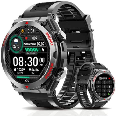 Jdcrsj Military Smart Watch, 1.52-Inch Smartwatch with Text and Call, 24/7 Heart Rate Sleep Monitor, Blood Oxygen, and Activity Trackers - Compatible with iPhone and Android, for Men and Women