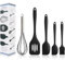 Silicone Cooking Küchenutensilien-Set - Spachtelbürsten Backwaren Ölbürste Schneebesen Schlitzwender - Küchenutensilien Antihaft & Hitzebeständig zum Kochen Schwarz