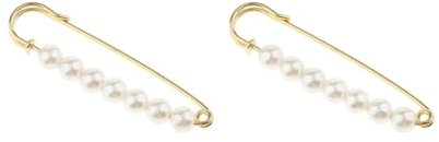 Broche Paowsietiviity Épingle à nourrice de luxe avec fausses perles pour écharpe, robe, hijab, 7x1.8cm, Plastique Blanc