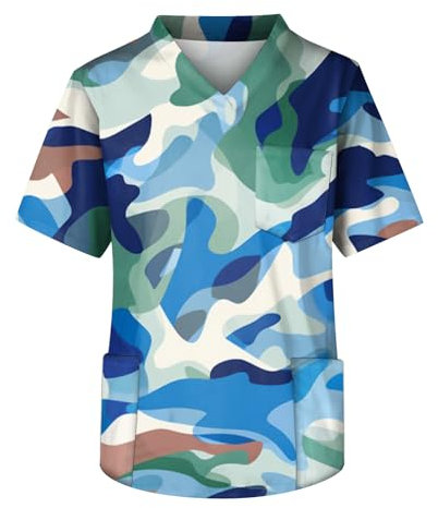 TIMELYE Hosen-Kasack Gerade Tasche Haustier-Kosmetik Herz Gedruckt Pflege Kasack Übergröße Zumba Kleidung Herren Bluse Knopfen Herren Pflege Mit Weihnachten Klinik, Medizin, Praxis,(2-Blue,L)