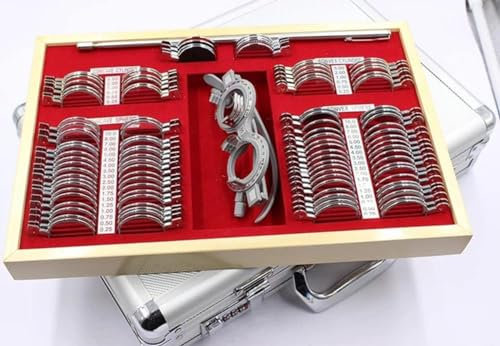 CYMYYDS 104 Piece Optical Trial Lens Frame Set Eye Test Glasses Optometry Optical Lens Set Metal Rim Aluminum Optical Trial Eye Optometry Lens Kit Case, for Eye Hospital Vision Test