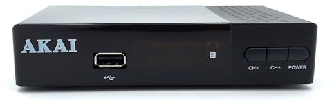 AKAI Receptor TDT Terrestre - Decodificador TDT HD, DVB-T2 y por Cable DVB-C, H265 HEVC, 10 bit, HDMI, USB, SCART, 1xLAN, 1000 Canales, TV y Radio, Compatible Dolby Digital, Búsqueda Automática