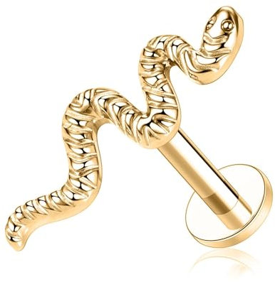 Gold-Labrettohrstecker Titan-Labrettohrstecker 16G Ohrring mit Innengewinde und flachem Rücken Schlangen-Labrettohrstecker Lippenstecker Tragus-Piercing-Schmuck 10mm Monroe Helix Conch Ohrstecker