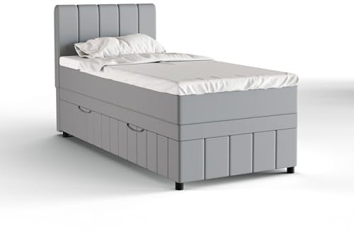 Avalon Boxspringbett 90 x 200 cm Doppelbett mit hochwertiger Bonell-Matratze und Topper, Polsterbett mit Bettkasten, Schlafzimmer, Bequem, Modern, Stilvoll