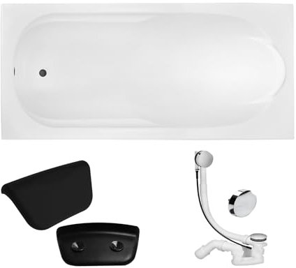 KOLMAN Badewanne Rechteck Wanne 190x80 Ablauf + Badkissen Schwarz KODI + Füße