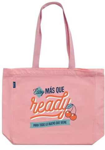 Mr. Wonderful - Bolsa de tela tote bag - Estoy más que ready para todo lo bueno que viene - Bolsa realizada en Algodón y Cierre de Cremallera - Bolsa con asas para colgar