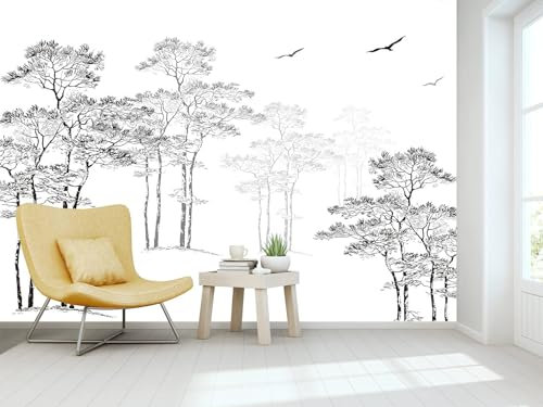 Naturempress Papier Peint Panoramique Croquis Noir Et Blanc Paysage Papier Peint Intissé Tapisserie Poster Mural pour Salon Chambre Décoration Murale