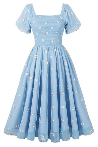 GRACEART Robe d'été Femme Encolure carrée Manches Lanterne Robe à Volants A-Line Robe décontractée