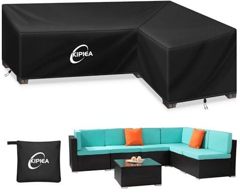 Kipiea Housse Salon de Jardin Forme en L Imperméable, 420D Oxford Tissu Housse de Canapé d'angle Extérieur Coupe-Vent, Housses de canapé de jardin Anti-UV, Sans Déchirure (288x224x85x78cm)