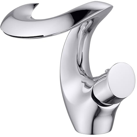 Robinet Salle de Bain Cascade Chrome Mitigeur Lavabo Robinetterie Lavabo Robinetterie Argent Moderne Robinet Salle de Bain Élégant Lavabo, Robinet de Salle de Bain Froide et Chaude Laiton