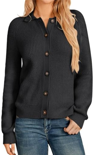 GRACE KARIN Ladies Cropped Cardigan for Winter Long Sleeve Sweater Cardigan Chunky Knit Sweater Shirts Tops for Daily Dressy M Black