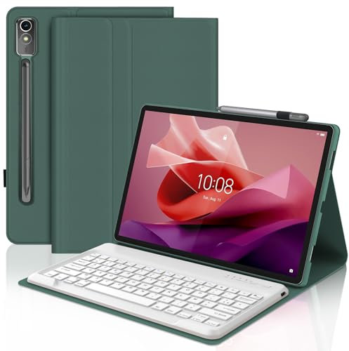JADEMALL Coque Clavier pour Lenovo Tab P12 12.7 Pouces 2023, AZERTY Français Clavier Magnétique Détachable Bluetooth pour Lenovo Tablet P12 12.7 TB370FU, Vert foncé
