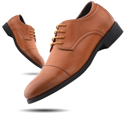 Hitmars Zapatos Hombre Vestir Oxford Derby Boda Traje Brogue Cuero Formales Zapatos de Cordones Comodos 2-Marrón EU 44