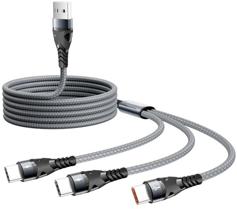 SIQIWO USB A to USB C Charger Cable 3.1A/1.2M, Fast Charging QC 3.0 USB Type C Splitter Cord with 3 USB C Connector, for iPhone 16, Samsung Galaxy S24 S23 A73, Nexus, LG, Huawei, Sony, Xiaomi, PS5