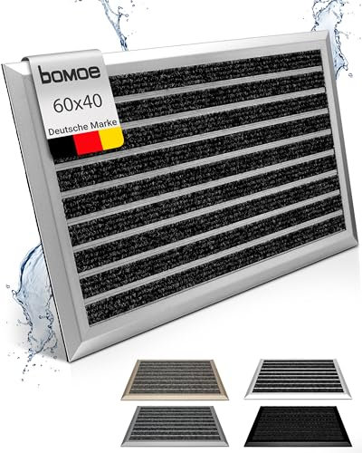 bomoe Fußmatte Außen 40x60 cm – rutschfest Rostfrei Fussabtreter Aussenbereich – Outdoor-Fußmatte Eingang Fußabstreifer Außen Gitter Fusmattenteppich Silber – AluGant