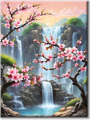 Yiminu.DS Diamond Painting Erwachsene, Diamant Painting Bilder Blumen 30x40cm 5D Diamond-Painting Diamant Painting Bastelset BastelnWanddeko, Landschaft Wasserfall Blume