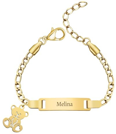 Braccialetto personalizzato per neonati con incisione personalizzata Nome/Data di nascita/Braccialetti in acciaio inossidabile Regalo per neonati e bambini piccoli Nuova mamma (Bear Bracelet)