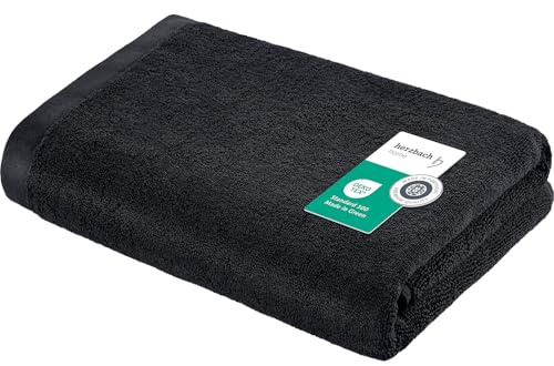 herzbach home Deep Black Kollektion | Badetuch extra groß 100x150 cm | 100% Baumwolle | Weich und Saugstark | Farbe: Schwarz