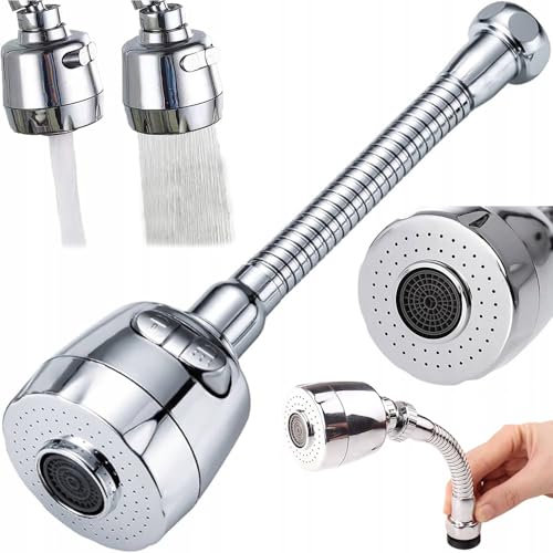 Aérateur de robinet universel et réglable | Extension de robinet de cuisine – Multiples modes | Adaptateur rotatif pour économiser de l'eau – Economique | Kit d'installation (2-en-1 XL Chrome)