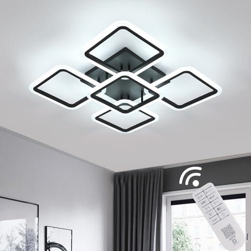 Comely Plafoniera LED Soffitto Dimmerabile, Quadrato 57W 6400LM Nero Lampadario Soffitto con Telecomando 3000K-6500K, Plafoniera LED Moderna per Soggiorno Camera da Letto Cucina