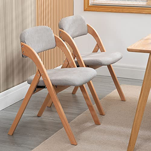 Villeston Klappstühle mit gepolsterten Sitzen, Set aus 2 stapelbaren Holz-Esszimmerstühlen mit abnehmbarem Bezug, extra klappbarer Stuhl für Gäste, Küche, Büro, Hochzeit, Party, Picknick