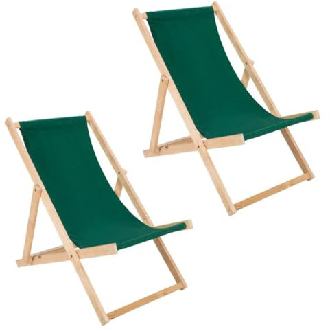 BAS 2er Set Liegestuhl Holz Buche Natur unbehandelt grün – klappbar 3-Fach verstellbar – Strandliege Gartenliege Sonnenliege – belastbar bis 120 kg – Holzliegestuhl Klappstuhl