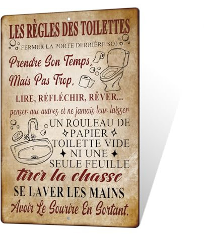 Putuo Decor Plaque Métallique Règles des Toilettes, Panneau Humour en Aluminium pour WC et Salle de Bain, 30x20 cm