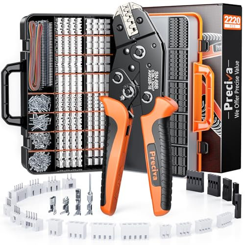 Preciva Crimping Tool Kit with 2220Pcs Wire Connectors, 0.08-1.5mm² Ratchet Crimp Pliers, AWG28-16 Wires Terminal Crimper with Dupont 2.54mm/JST-XH 2.5mm/JST-PH 2.0mm Terminals for Electrical Jobs
