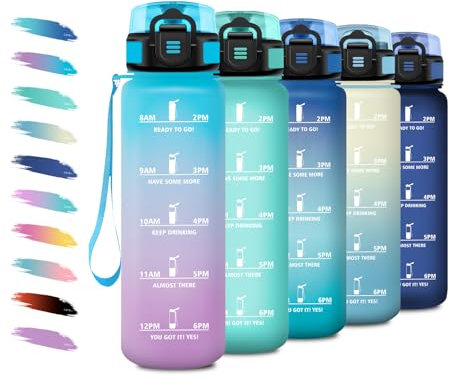 Trinkflasche 500ml, Motivierende Trinkflasche mit Zeitmarkierung, Auslaufsicher, Wasserflasche Kinder mit Filte, Kohlensäure Geeignet, Sport Wasserflasche für Radfahren, Schule, Junge, Mädchen