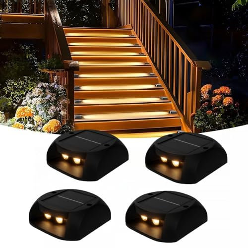 maolo Faretti Segnapasso Solari LED 3000K – Kit 4 Pezzi, IP54, 10 Lumen, Ricarica Solare, Luce Calda per Scale, Giardini e Vialetti, Nero, Autonomia fino a 12 Ore