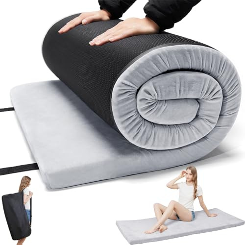 TokSay Foam Camping Mattress, Portable Sleeping Pad for Cot | 30D high-density foam, washable plush cover, non-slip bottom and roll-up travel bag for camping, tent, car, floor and guests