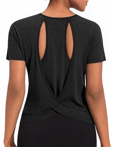 Gyabnw Sportshirt Damen Kurzarm Rundhals Atmungsaktiv | Leichtes Funktionsshirt, luftiges Rückendesign, lockere Passform, für Fitness Yoga und Training