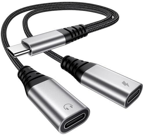 USB C Splitter 1 zu 2, USBC Verteiler Doppelstecker, USB C Kopfhörer Adapter und Laden für iPhone 16 15 Plus Pro Max, iPad Pro Air Mini, Samsung S25 S24 S23 S22 S21 S20 Ultra, Google, Laptop usw