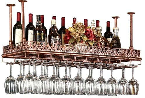 DUANHOZ Hängendes Weinregal, Barregale, Spirituosenregal, Wandmontage mit Weinglas-Aufbewahrungshalter, Regal für Spirituosenflaschen, schwebender Barschrank für die Hausbar, ESS