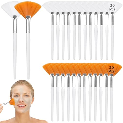 60 Pcs Fan Facial Brushes Set, Wide Face Mask Applicators 5.9 x 1.6 in, Skincare Makeup Tools for Salon and Home Use