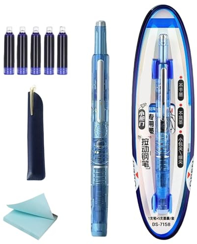Générique Retractable Fountain Pen - ABS 7 | Blue Ink Pen Fine Point | Leak-free Stationery Sketching Tool for School Supplies Lettering Journal Doodling