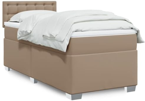 Hoopleep Boxspringbett 100x200cm, Cappuccino-Braun Kunstleder, Taschenfederkern Matratze & Matratzenauflage, LED-Beleuchtung, Robustes Bettgestell mit Kopfteil für Schlafzimmer, Queen Size
