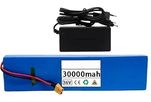 Caimcie 36V 30Ah E-Bike Battery Pack, 10S3P High Power Lithium Battery with Charger, Designed for 200W-800W Electric Bicycle Motors, Durable Replacement Battery Pack XT60+DC