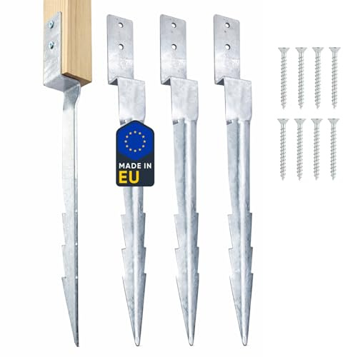 Clever Leon Piquets d'ancrage au Sol 430mm - 4 Pièces - Pour balançoires et aires de jeux - Acier Galvanisé à Chaud