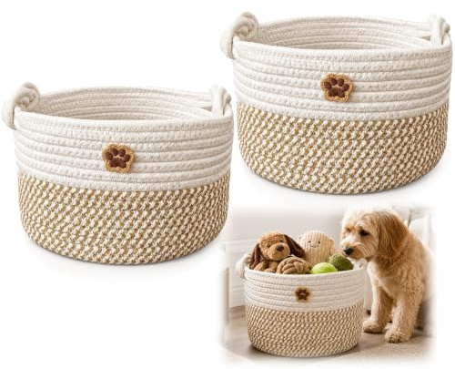 2 PCS Dog Toy Basket, Adorable Dog Toy Box for Playroom and Indoor Spaces