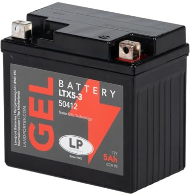 LANDPORT Batterie LTX5-3 Gel 12V 4Ah kompatibel für Aprilia SR50, Keeway RY8, Kymco Agility, MBK Booster, Nitro, Peugeot Speedfight 2 3 4, Yamaha Aerox, BWS, YTX4L-BS, YB4L-B, YT4A-3, YTX5L-BS