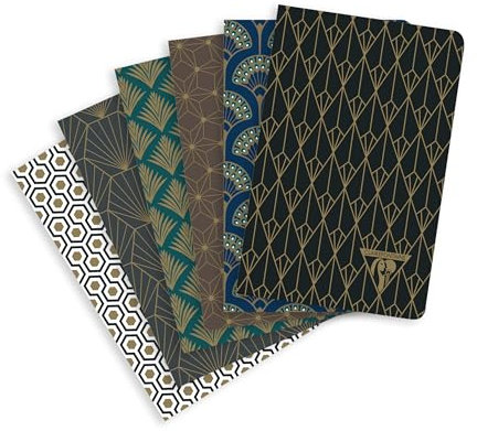 Clairefontaine 192096C - Packung mit 6 Notizheften / Notizbücher NeoDeco 9x14cm 48 Blatt liniert 90g, Deckel mit matter Beschichtung und goldenem Aufdruck, mit Fadenbindung, Motive sortiert, 1 Pack